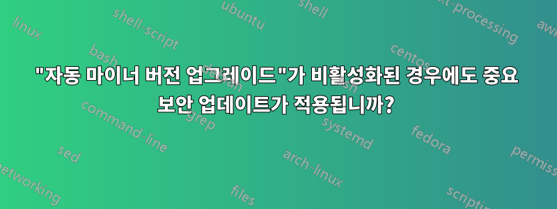 "자동 마이너 버전 업그레이드"가 비활성화된 경우에도 중요 보안 업데이트가 적용됩니까?