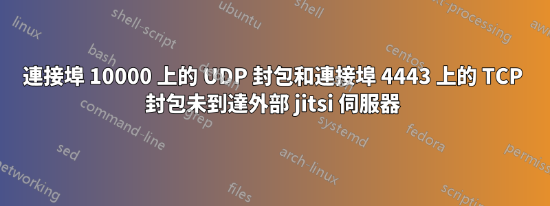 連接埠 10000 上的 UDP 封包和連接埠 4443 上的 TCP 封包未到達外部 jitsi 伺服器