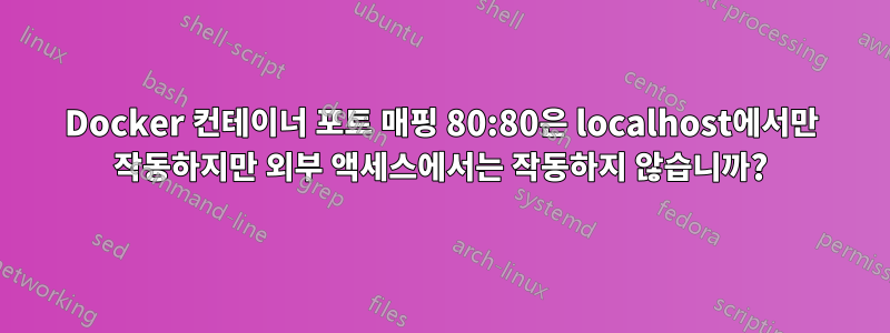 Docker 컨테이너 포트 매핑 80:80은 localhost에서만 작동하지만 외부 액세스에서는 작동하지 않습니까?