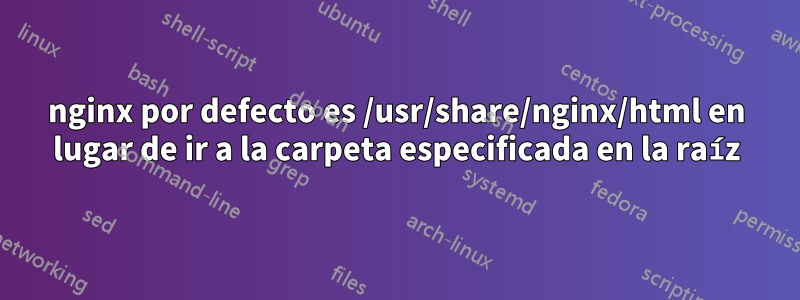 nginx por defecto es /usr/share/nginx/html en lugar de ir a la carpeta especificada en la raíz