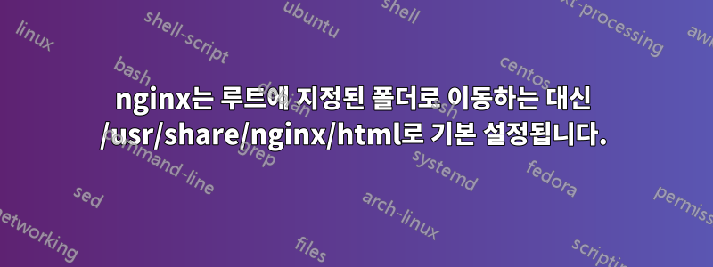 nginx는 루트에 지정된 폴더로 이동하는 대신 /usr/share/nginx/html로 기본 설정됩니다.