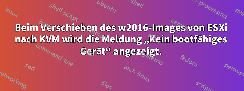 Beim Verschieben des w2016-Images von ESXi nach KVM wird die Meldung „Kein bootfähiges Gerät“ angezeigt.