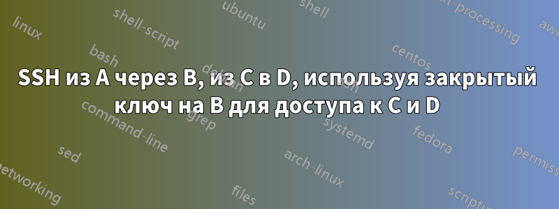 SSH из A через B, из C в D, используя закрытый ключ на B для доступа к C и D