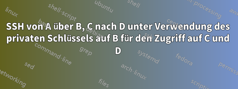 SSH von A über B, C nach D unter Verwendung des privaten Schlüssels auf B für den Zugriff auf C und D