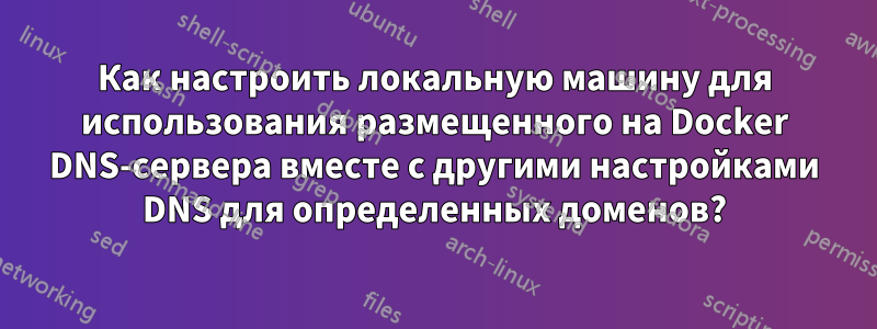 Как настроить локальную машину для использования размещенного на Docker DNS-сервера вместе с другими настройками DNS для определенных доменов?