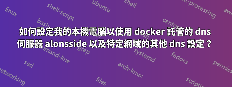 如何設定我的本機電腦以使用 docker 託管的 dns 伺服器 alonsside 以及特定網域的其他 dns 設定？