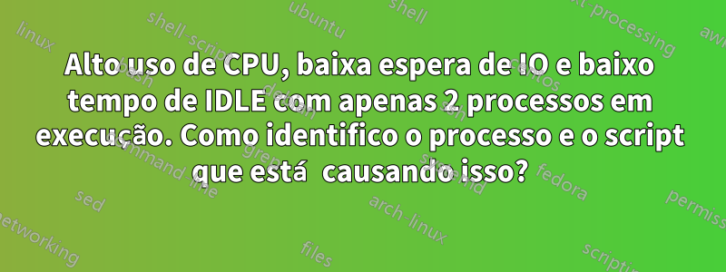 Alto uso de CPU, baixa espera de IO e baixo tempo de IDLE com apenas 2 processos em execução. Como identifico o processo e o script que está causando isso?