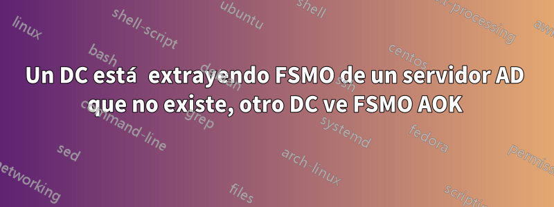 Un DC está extrayendo FSMO de un servidor AD que no existe, otro DC ve FSMO AOK