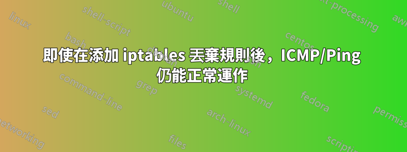 即使在添加 iptables 丟棄規則後，ICMP/Ping 仍能正常運作