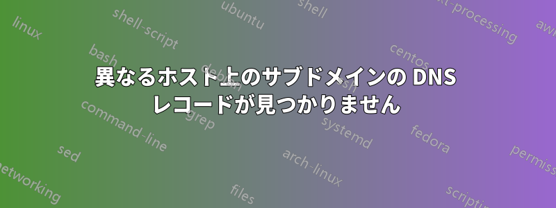 異なるホスト上のサブドメインの DNS レコードが見つかりません