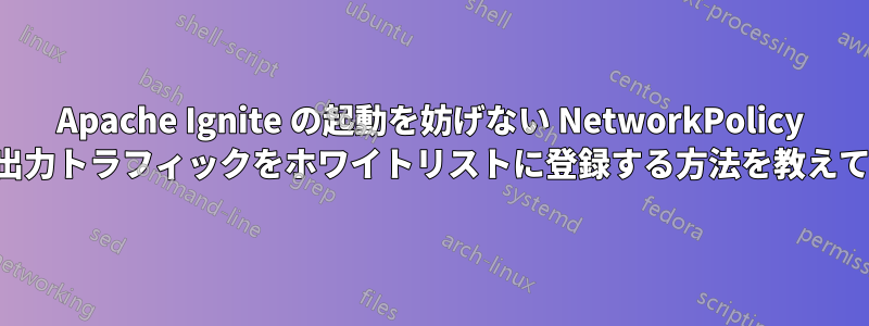 Apache Ignite の起動を妨げない NetworkPolicy を使用して出力トラフィックをホワイトリストに登録する方法を教えてください。