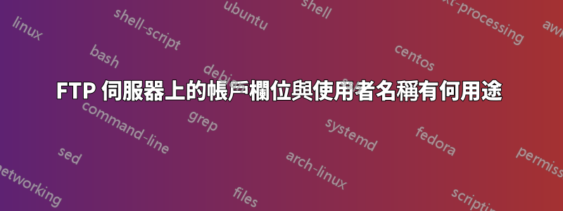 FTP 伺服器上的帳戶欄位與使用者名稱有何用途