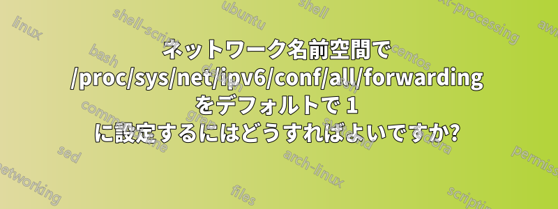 ネットワーク名前空間で /proc/sys/net/ipv6/conf/all/forwarding をデフォルトで 1 に設定するにはどうすればよいですか?