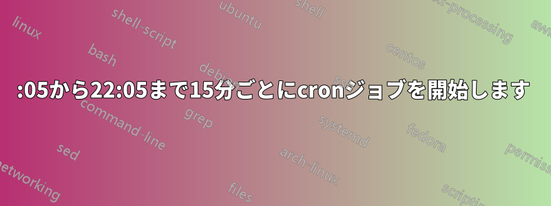 06:05から22:05まで15分ごとにcronジョブを開始します