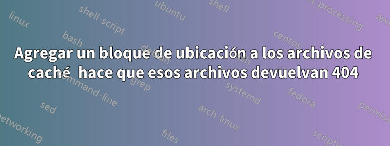 Agregar un bloque de ubicación a los archivos de caché hace que esos archivos devuelvan 404
