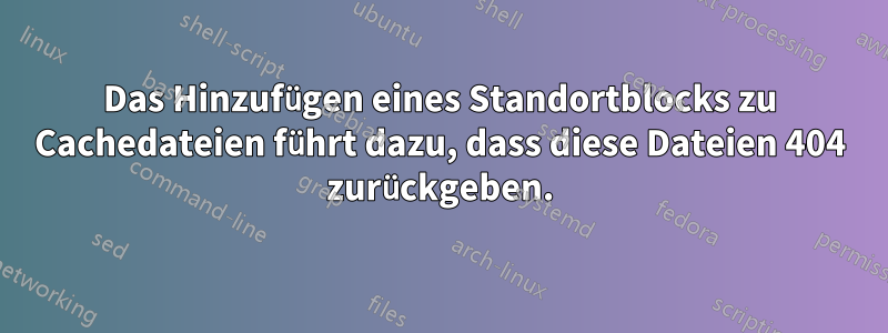 Das Hinzufügen eines Standortblocks zu Cachedateien führt dazu, dass diese Dateien 404 zurückgeben.