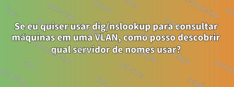 Se eu quiser usar dig/nslookup para consultar máquinas em uma VLAN, como posso descobrir qual servidor de nomes usar?
