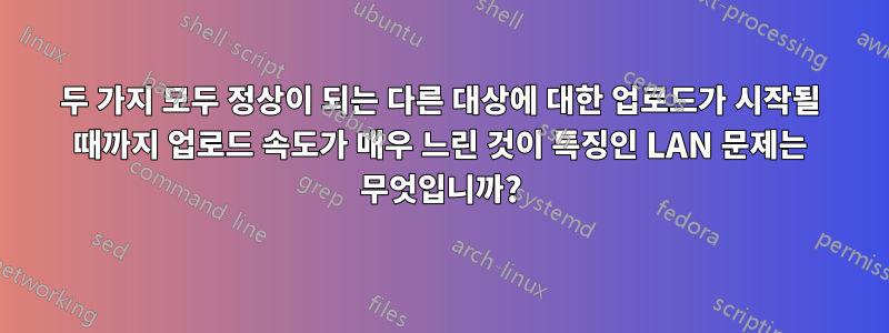 두 가지 모두 정상이 되는 다른 대상에 대한 업로드가 시작될 때까지 업로드 속도가 매우 느린 것이 특징인 LAN 문제는 무엇입니까?