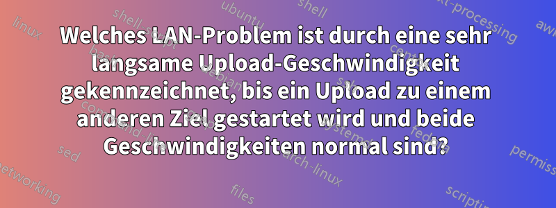 Welches LAN-Problem ist durch eine sehr langsame Upload-Geschwindigkeit gekennzeichnet, bis ein Upload zu einem anderen Ziel gestartet wird und beide Geschwindigkeiten normal sind?