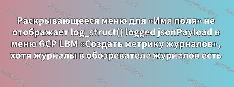 Раскрывающееся меню для «Имя поля» не отображает log_struct() logged jsonPayload в меню GCP LBM «Создать метрику журналов», хотя журналы в обозревателе журналов есть