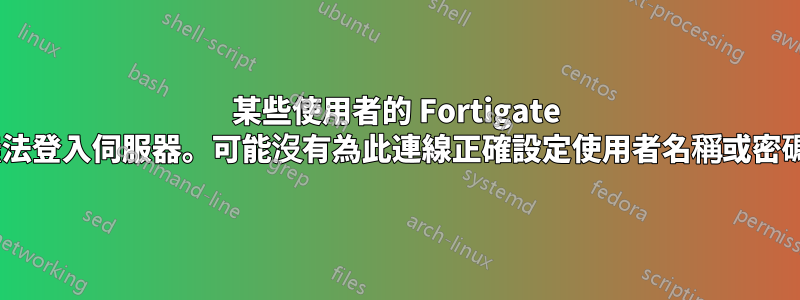 某些使用者的 Fortigate VPN：“無法登入伺服器。可能沒有為此連線正確設定使用者名稱或密碼。(-12)”