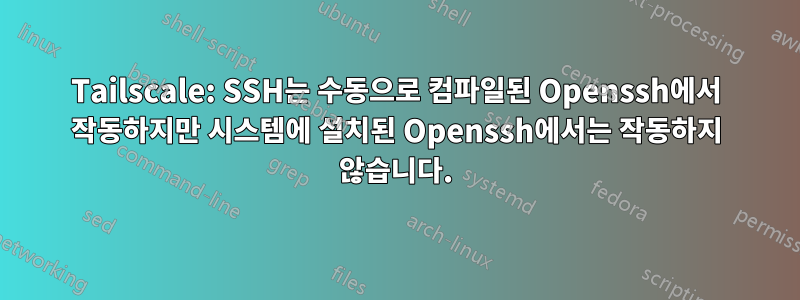 Tailscale: SSH는 수동으로 컴파일된 Openssh에서 작동하지만 시스템에 설치된 Openssh에서는 작동하지 않습니다.