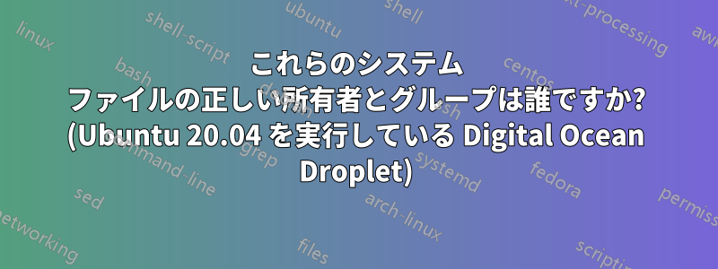 これらのシステム ファイルの正しい所有者とグループは誰ですか? (Ubuntu 20.04 を実行している Digital Ocean Droplet)