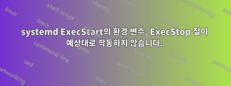 systemd ExecStart의 환경 변수, ExecStop 절이 예상대로 작동하지 않습니다.