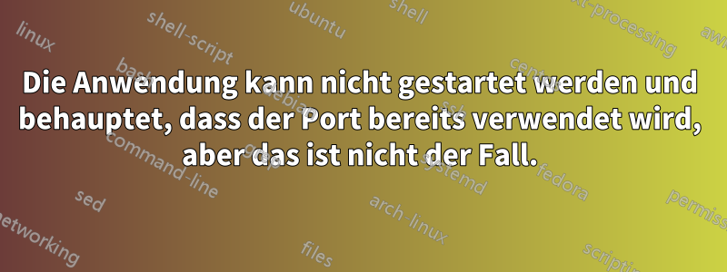 Die Anwendung kann nicht gestartet werden und behauptet, dass der Port bereits verwendet wird, aber das ist nicht der Fall.