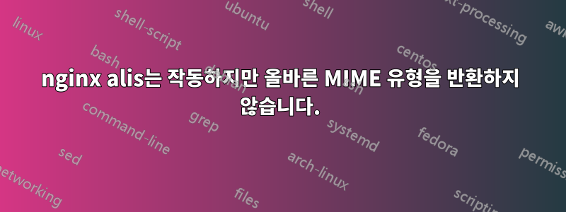 nginx alis는 작동하지만 올바른 MIME 유형을 반환하지 않습니다.