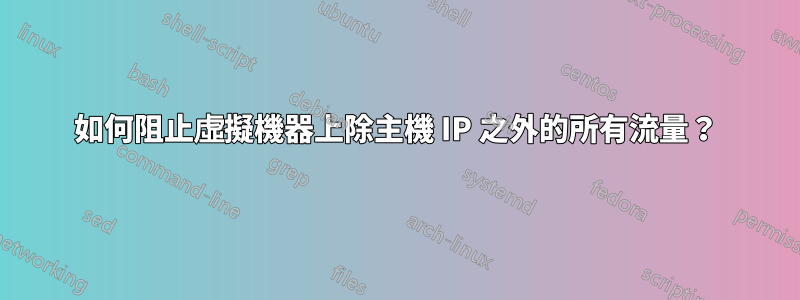 如何阻止虛擬機器上除主機 IP 之外的所有流量？