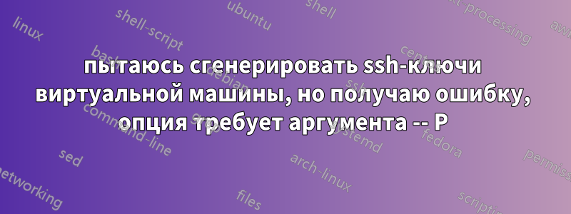 пытаюсь сгенерировать ssh-ключи виртуальной машины, но получаю ошибку, опция требует аргумента -- P