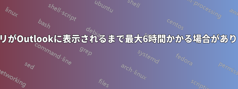 アプリがOutlookに表示されるまで最大6時間かかる場合があります