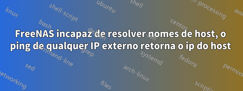 FreeNAS incapaz de resolver nomes de host, o ping de qualquer IP externo retorna o ip do host