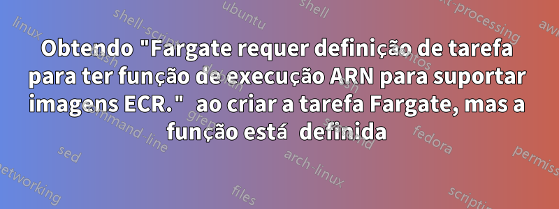 Obtendo "Fargate requer definição de tarefa para ter função de execução ARN para suportar imagens ECR." ao criar a tarefa Fargate, mas a função está definida