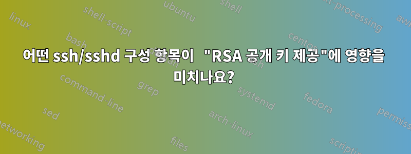 어떤 ssh/sshd 구성 항목이 "RSA 공개 키 제공"에 영향을 미치나요?