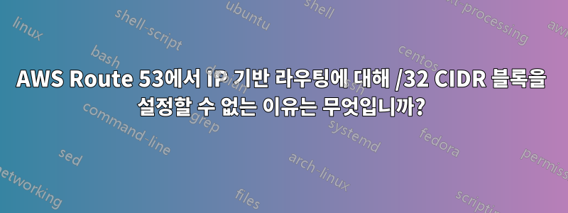 AWS Route 53에서 IP 기반 라우팅에 대해 /32 CIDR 블록을 설정할 수 없는 이유는 무엇입니까?