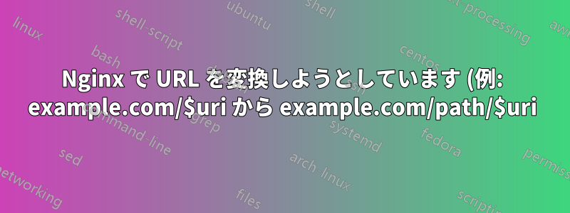 Nginx で URL を変換しようとしています (例: example.com/$uri から example.com/path/$uri)