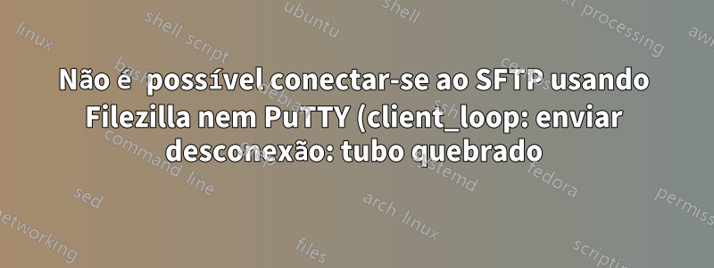 Não é possível conectar-se ao SFTP usando Filezilla nem PuTTY (client_loop: enviar desconexão: tubo quebrado)