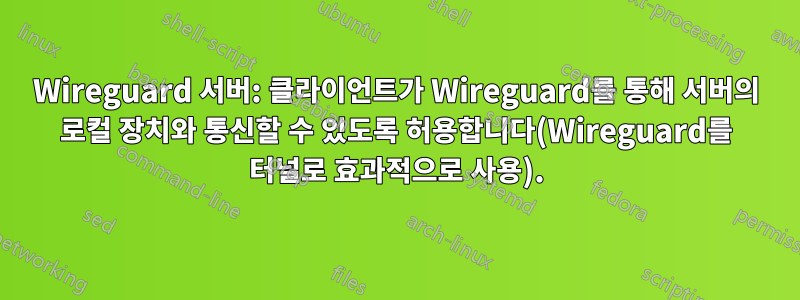 Wireguard 서버: 클라이언트가 Wireguard를 통해 서버의 로컬 장치와 통신할 수 있도록 허용합니다(Wireguard를 터널로 효과적으로 사용).