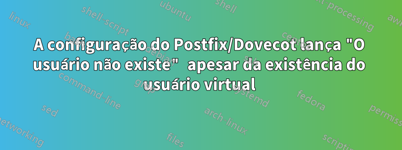 A configuração do Postfix/Dovecot lança "O usuário não existe" apesar da existência do usuário virtual