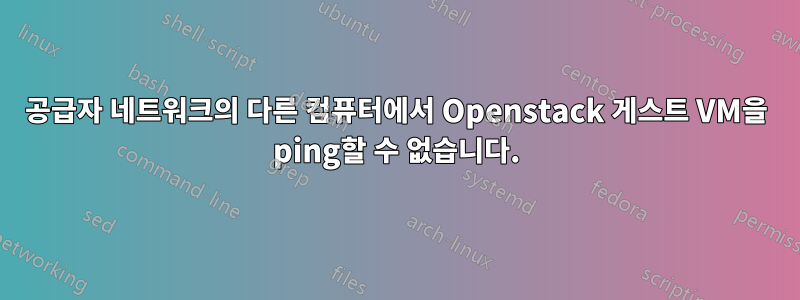 공급자 네트워크의 다른 컴퓨터에서 Openstack 게스트 VM을 ping할 수 없습니다.