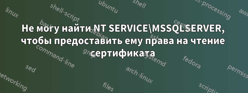 Не могу найти NT SERVICE\MSSQLSERVER, чтобы предоставить ему права на чтение сертификата