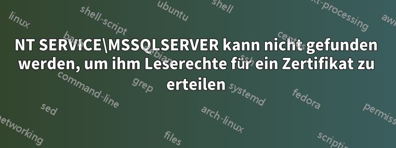 NT SERVICE\MSSQLSERVER kann nicht gefunden werden, um ihm Leserechte für ein Zertifikat zu erteilen