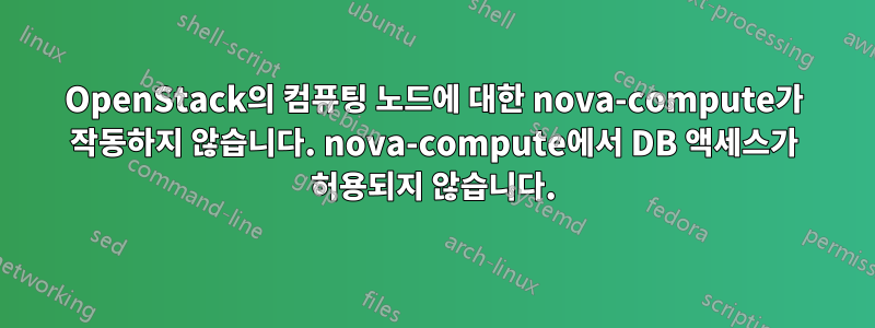 OpenStack의 컴퓨팅 노드에 대한 nova-compute가 작동하지 않습니다. nova-compute에서 DB 액세스가 허용되지 않습니다.