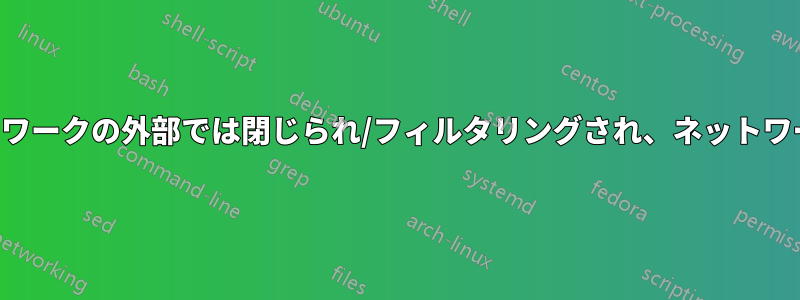 転送されたポートはネットワークの外部では閉じられ/フィルタリングされ、ネットワークの内部では開かれます