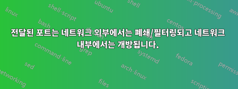 전달된 포트는 네트워크 외부에서는 폐쇄/필터링되고 네트워크 내부에서는 개방됩니다.