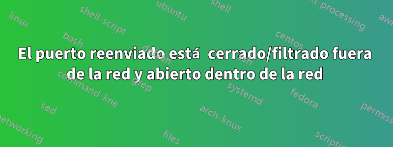 El puerto reenviado está cerrado/filtrado fuera de la red y abierto dentro de la red