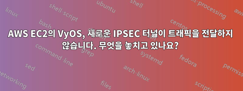 AWS EC2의 VyOS, 새로운 IPSEC 터널이 트래픽을 전달하지 않습니다. 무엇을 놓치고 있나요?