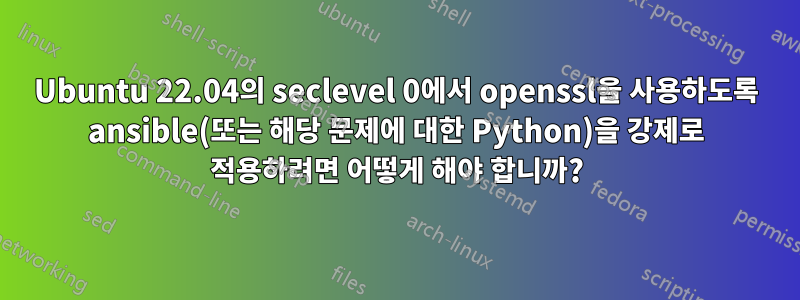 Ubuntu 22.04의 seclevel 0에서 openssl을 사용하도록 ansible(또는 해당 문제에 대한 Python)을 강제로 적용하려면 어떻게 해야 합니까?